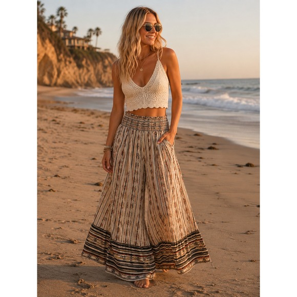Anthropologie Pants - Maeve by Anthropologie Women Wide Leg Flowy Boho Hippie Casual Stripe Pant Med